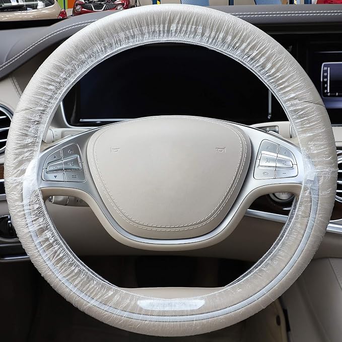 SEG Direct Disposable Plastic White Opaque Steering Wheel Cover, 100pcs/Carton, Universal for Cars, Trucks