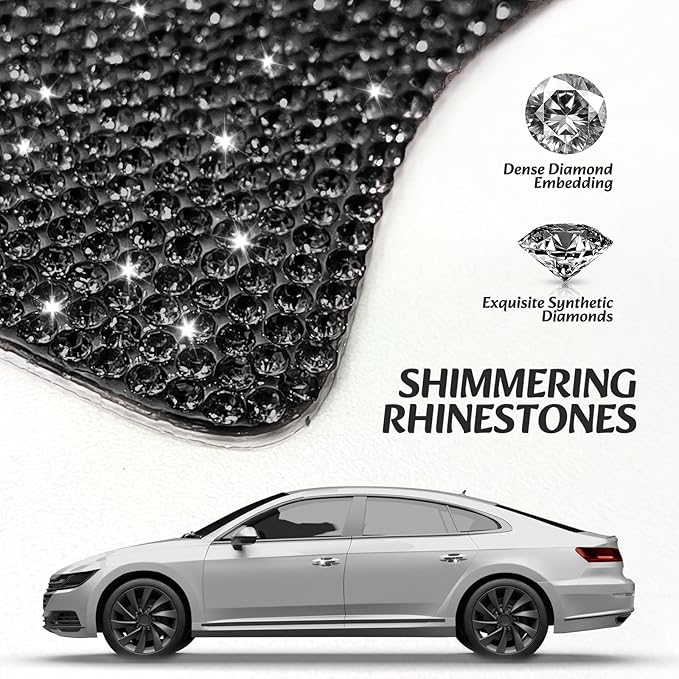 10PCS Bling Car Door Handle Protectors, 4 Door Bowl Stickers + 6 Handle Strips, Crystal Rhinestone Anti-Scratch Car Accessories, Sparkling Auto Decor Decals, Universal for SUV Sedan Truck (Black)