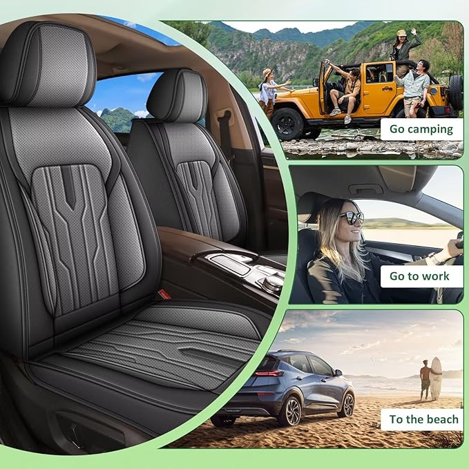 YORKNEIC Fit for Kia K5 Seat Covers Full Set 2021 2022 2023 2024: 5 Seats Waterproof Leather Car Seat Covers Protector (2 Row 5 Seat, Black & Grey)
