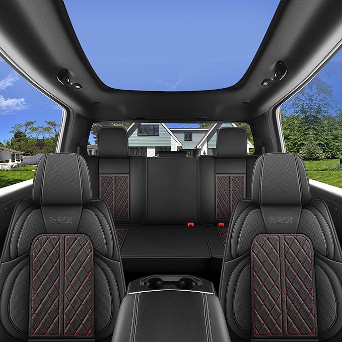 DuDuWang Car Seat Covers Custom Fit for Toyota Tacoma 2016-2023 Breathable Waterproof Faux Leather Protective Seat Cover with Pickup Truck (Black Redline, Front Seat)