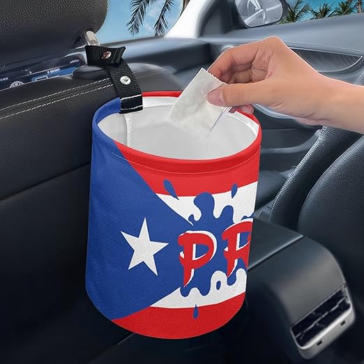 Car Trash Can with Hanging for Back Seat, Car Accessories for Women Men Automotive Garbage Cans Vehicle Trash Can for Truck SUVPR Flag