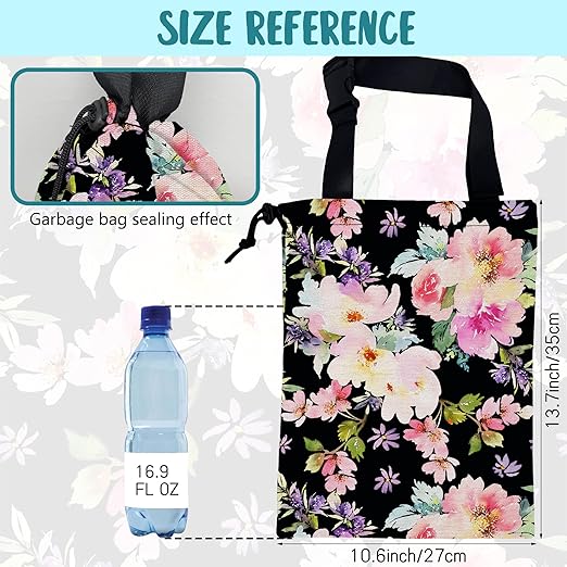 KXWQTRDD Car Trash Bag Watercolor Pink Flowers Leak-Proof Waterproof Car Garbage Bag with Drawstring Foldable Canvas Trash Bin with Adjustable Buckle for Car Accessories, Travelling, Camping