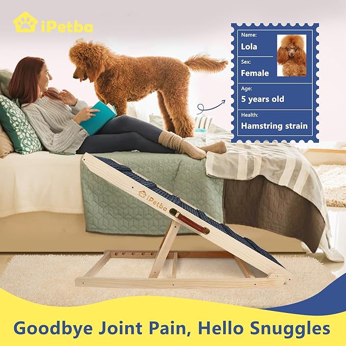 iPetba Dog Ramp for Bed & Couch for Large Dogs - Joint-Friendly, Anti-Slip, Adjustable, Extra Wide & Stable, Up to 200 lbs