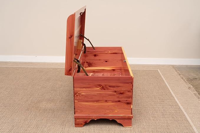 Rustic Red Door Co. Cedar Hope Chest with Waterfall Top, Amish Made Wooden Storage Trunk Box for Bedroom, Blanket, Clothes, Anti-Slam Hinges and Lock, 46", Cedar Wood, Natural Stain