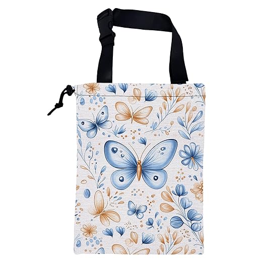 KXWQTRDD Car Garbage Bag Watercolor Blue Butterfly Hanging Canvas Car Trash Bag Drawstring Car Back Seat Organizer for Car Back Front Seat Console with Adjustable Buckle