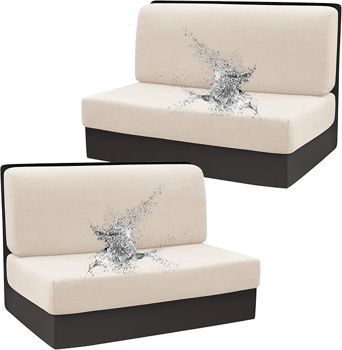 Stretch Rv Dinette Cushion Set,Booth Seats with 1 Backrest & 1 Bench Cover,38 in Camper Dinette Booth Set,2 Set-Jade White