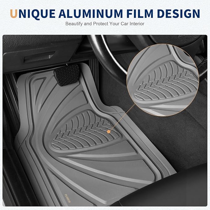 FLORICH Car Floor Mats, Waterproof Universal Heavy-Duty 4 Pieces Rubber Floor Mats for Cars, Full Set Car Mats with Anti-Slip Backing Fit for Most SUV, Vans,Trucks, Sedan(Grey)