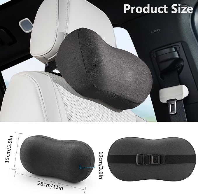 Car Neck Pillow Ergonomic Design Memory Foam Softness Car Headrest Pillow for Neck Support Cushion for Driving, Universal Fit Head Rest Travel Pillow, Fits All Vehicles, Black, 1 Pack