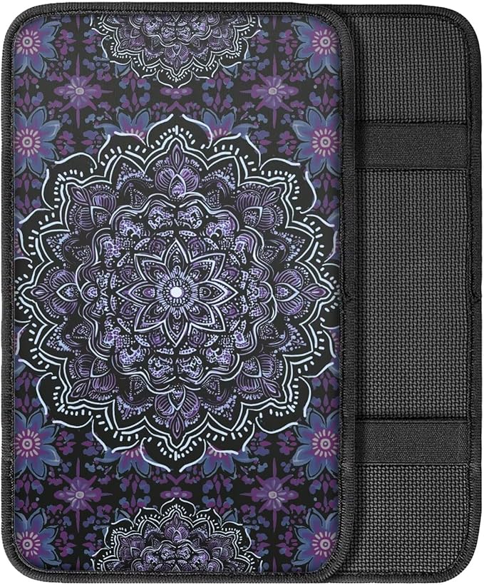 Purple Mandala Car Center Console Cover Soft Protector Armrest Console Cover Car Center Console Cover Accessories Universal Fit Most Cars Women Men
