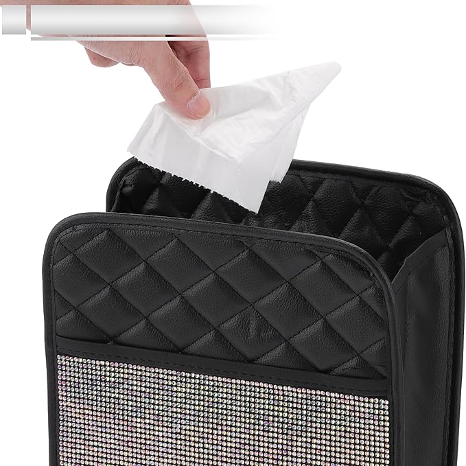 1 Pcs Universal Car Trash Can Hanging 10.2" Length 3.5" Width 10.2" Height Trash Bin Multicolor Faux Leather Rhinestone
