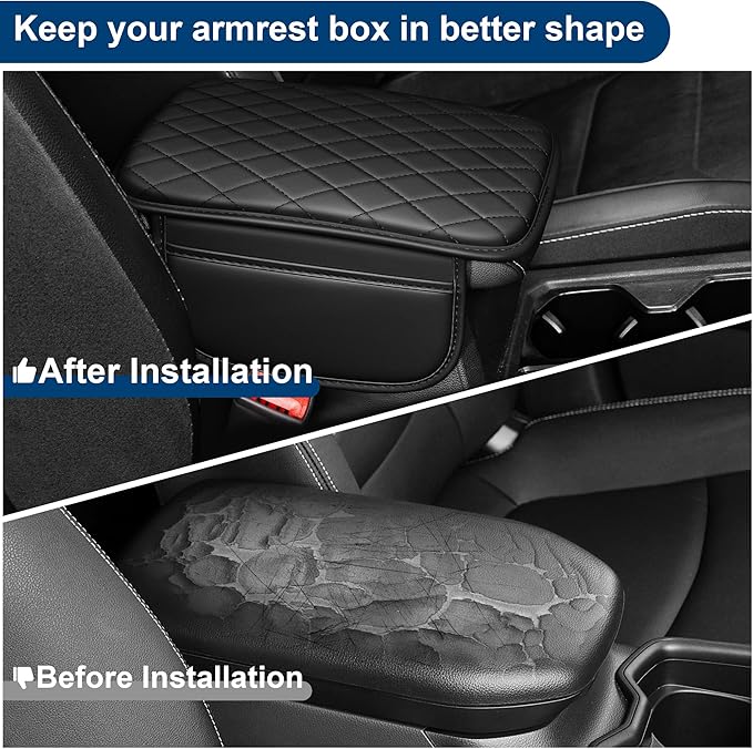 Car Center Console Cover Fit for Volkswagen Jetta Leather Armrest Cover with 2 Storage Bags Waterproof Console Cover Scratch & Wear Resistant(Black)