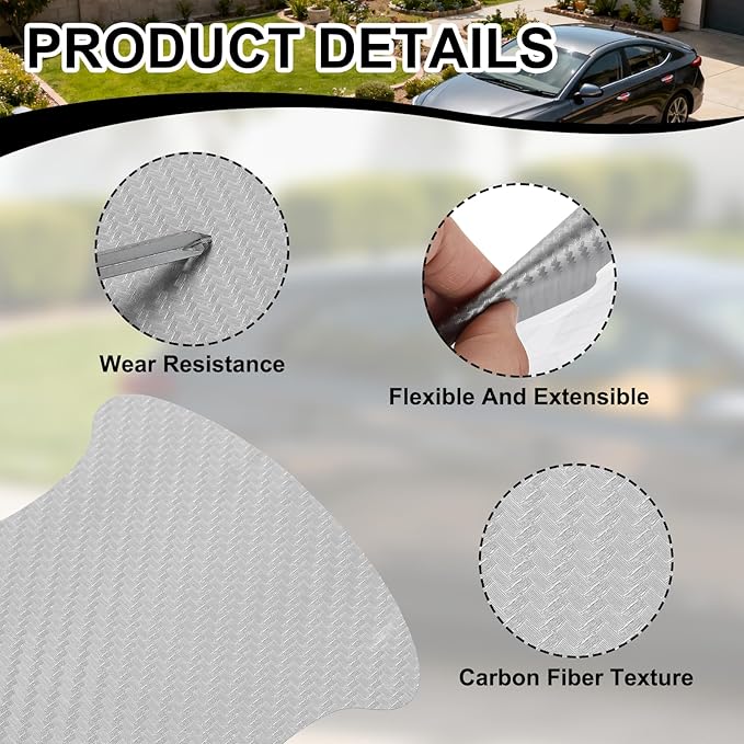PATIKIL 3.54" x 3.94" Car Door Handle Sticker, 8Pcs Carbon Fiber Anti-Scratches Vehicle Door Cup Protector with Scraper Auto Door Handle Protective Film for Cars Trucks RV SUV, Silver