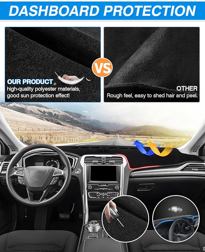 CARTIST Dash Cover Fits for Ford Fusion 2013-2020 Dashboard Cover Mat for Fusion Accessories Non-Slip Pad Carpet Anti-Glare