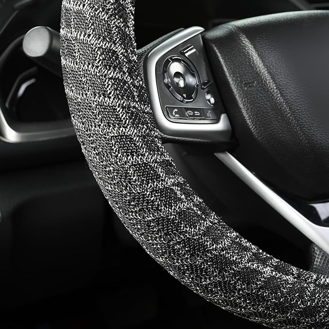 Auto Newer Breathable Steering Wheel Cover Suitable For Four Seasons，Anti-Slip Design，Odorless，Easy Carry Unviersal Fit for Truck SUV Sedans Vans,Interior Accessories Standard Size[14" 1/2-15"]（Black）