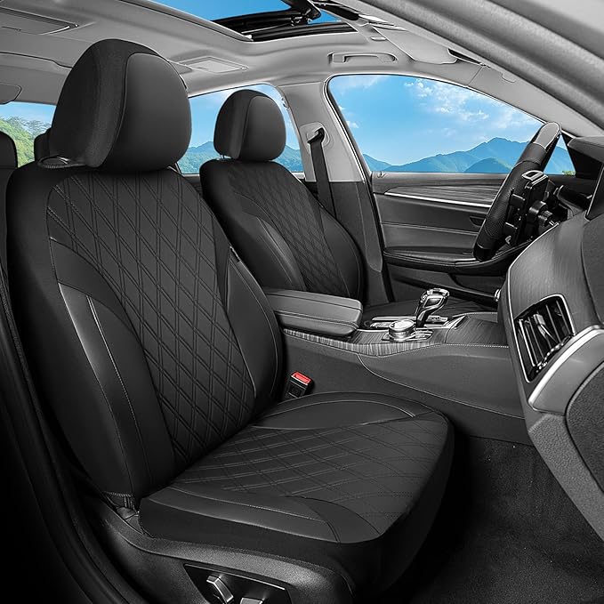 FLORICH Car Seat Covers Front Seat, Leather Seat Covers for Cars Breathable, Car Seat Protector Waterproof, Universal Automotive Seat Covers, Front Car Seat Cover Fit for Most Sedans SUV Pick-up Truck
