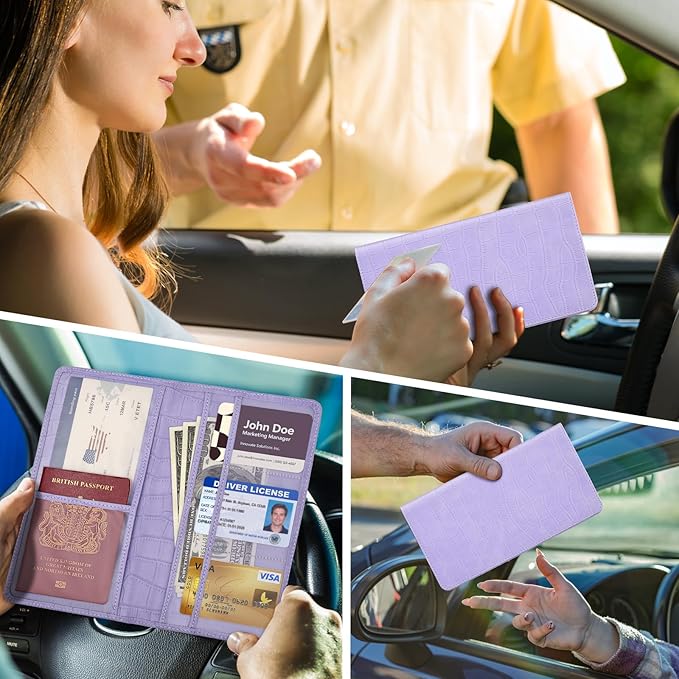 Car Registration and Insurance Holder, Purple Vehicle Glove Box Car Organizer with Magnetic Closure for Documents, Cards, License Car Organization, 1 Pack