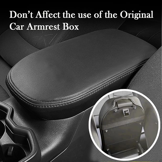 Car Armrest Center Console Covers for Toyota RAV4 Accessories 2025 2024 2019 2020 2021 2022 2023, PU Leather Middle Console Lid Cover Pad Protector(Black Line)
