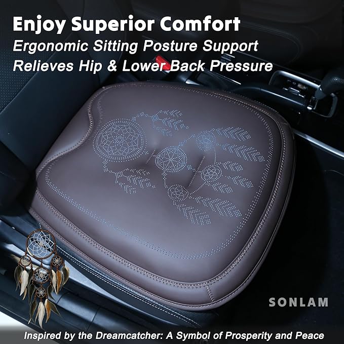 Comfort Dreamcatcher Car Seat Cushion Non-Slip - Relaxing, Optimal Support & Posture for Long Drive (Front Seats (Coffee Brown))