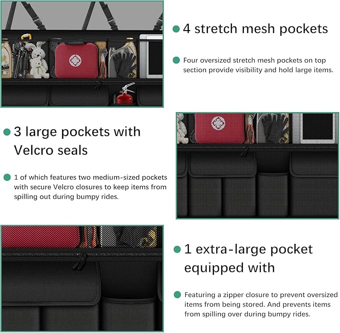 NUWQICD Hanging Car Trunk Organizer Fit For Rogue Foldable Large Capacity 41.3x20 inch Backseat Trunk Organizers Storage, Car Accessories Interior, with Multi Pockets Black