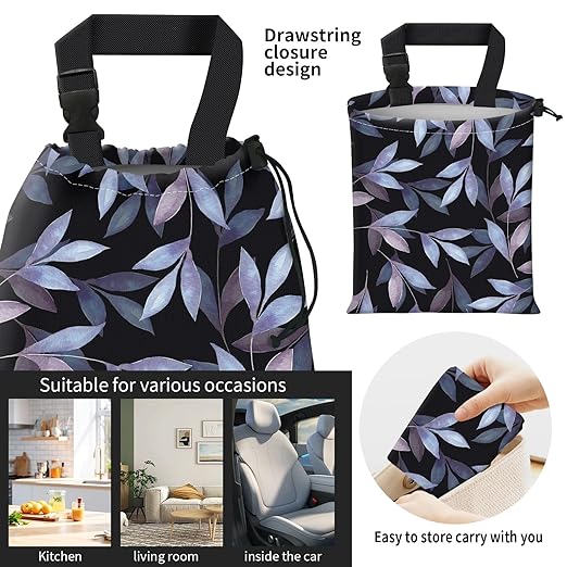 AFYEWKC Car Trash Bag Large Hanging Can for Back of Seat, Cute Waterproof Car Garbage Bag for Vehicle, Travelling, Outdoor Cute Blue Black Leaf