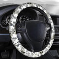 Steering Wheel Covers for Car, Truck, and SUV, Cute Non-Slip Breathable Elastic Steering Wheel, Car Accessories, Universal 15 Inch Leather Cover for Men Women Black White Leaf