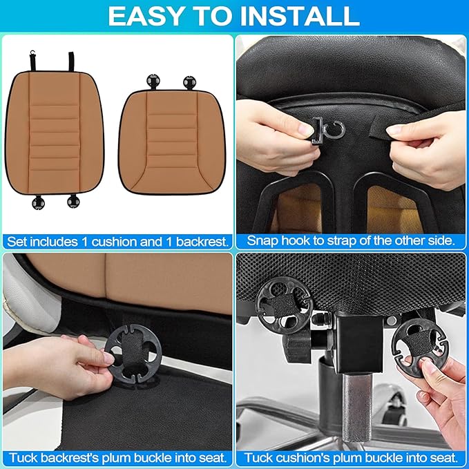 MYFAMIREA Car Seat Cushion and Back Support Pillow 1.2'' Thick Memory Foam Desk Chair Cushion Back Support for Automotive Seat Driver, Travel, Leg and Back Pain Relief, Washable, Adjustable, Orange