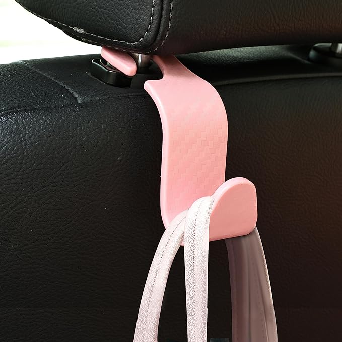Amooca Car Seat Headrest Hook 4 Pack Hanger Universal Vehicle Car Storage Organizer for Handbag Purse Coat S Type Checkered Pink