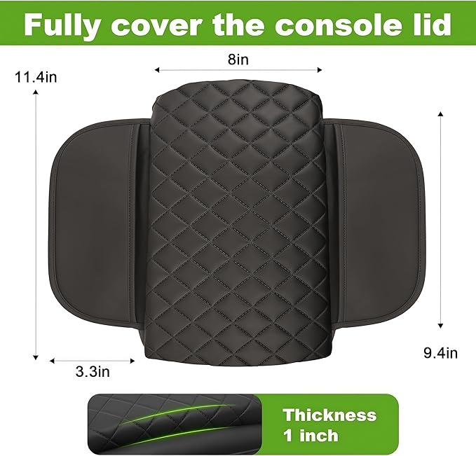 Armrest Cover for Toyota Tacoma Center Console Pad with Organizer Storage Pockets, Black Faux Leather Arm Rest Lid Protector Cushion Interior Accessories (2016-2023)