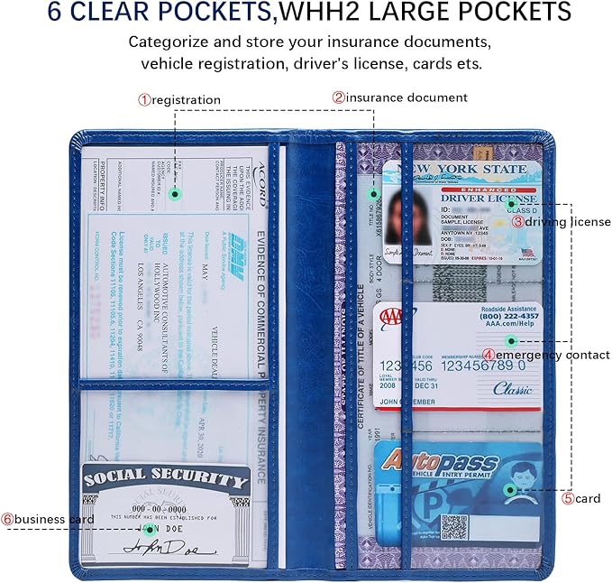 Peisicne Car Registration and Insurance Card Holder for Women Men, Dark Blue Glove Box Paperwork Organizer with Magnetic Buckle for Easy Access and Protect Documents and Various Cards in Vehicle