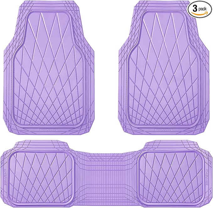 CAR PASS Heavy Duty Rubber Car Floor Mats, Deep Dish All Weather Car Mats Full Set, 3 Piece Waterproof Premium Anti-Slip Floor Mats Rugs Universal Trim to Fit for 95% Sedan SUV Van Truck, All Purple