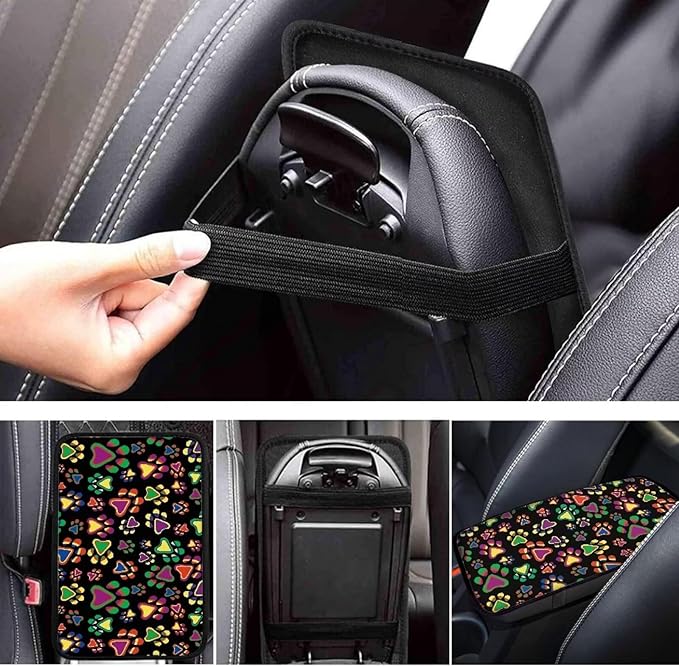 Colorful Dog Paw Car Armrest Pads Car Armrest Cushion Arm Rest Covering Car Middle Console Covers Non Slip for Truck Auto SUV Car Accessories