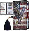 Car Registration and Insurance Card Holder for Women Men, Waterproof PU Leather Glove Box Car Organizer with Magnetic Shut, Vehicle Document Holder for Driver License,Cards, American Flag Eagle