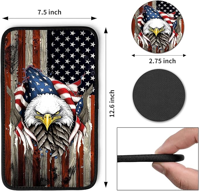 Car Armrest Cover Center Console Covers for Cars, Universal Waterproof Auto Arm Rest Covering Car Middle Console Armrest Seat Box Cover Protector +Car Coaster-Eagle on American Flag