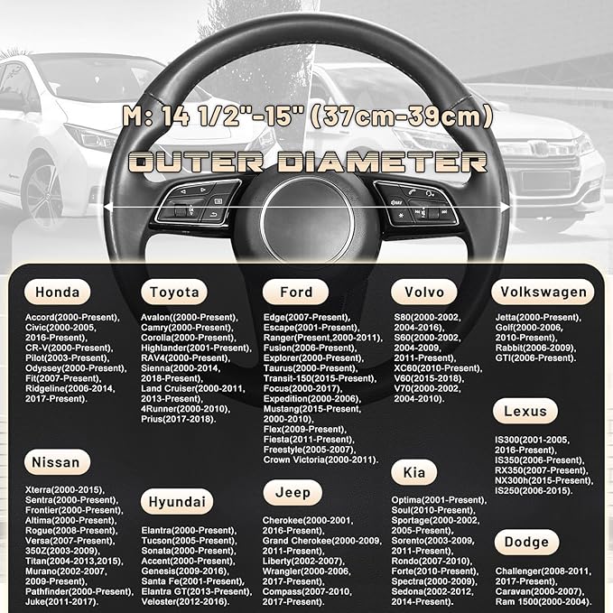 SEG Direct Steering Wheel Cover for Car, Standard Size 14.5-15 inch, Auto Interior Accessories, Black with Golden Carbon Fiber Pattern