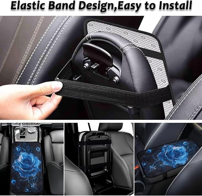 Bulopur Blue Rose Auto Armrest Console Cover Flannel Arm Rest Cover Car Flannel Warmth Car Console Covers Protect from Pet Claws for Most Vehicle, SUV, Truck, Car