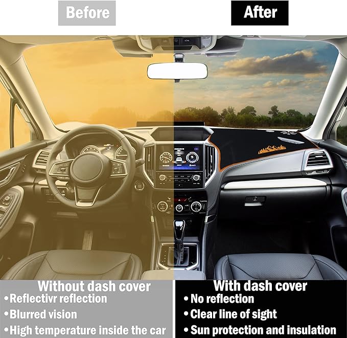 Dash Cover for Subaru Forester Accessories 2019-2022 2023 2024 Dashboard Cover Mat Pad UV Rays Reflection Carpet Protector Sunshield Custom Fit Foldable Interior Decoration, Orange Trim