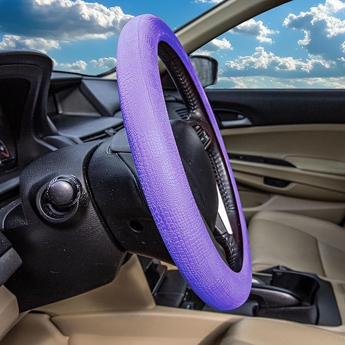 FH Group Universal Fit Silicone Snake Pattern with Massaging Grip Steering Wheel Cover fits most Cars, SUVs, Trucks, and Vans Purple