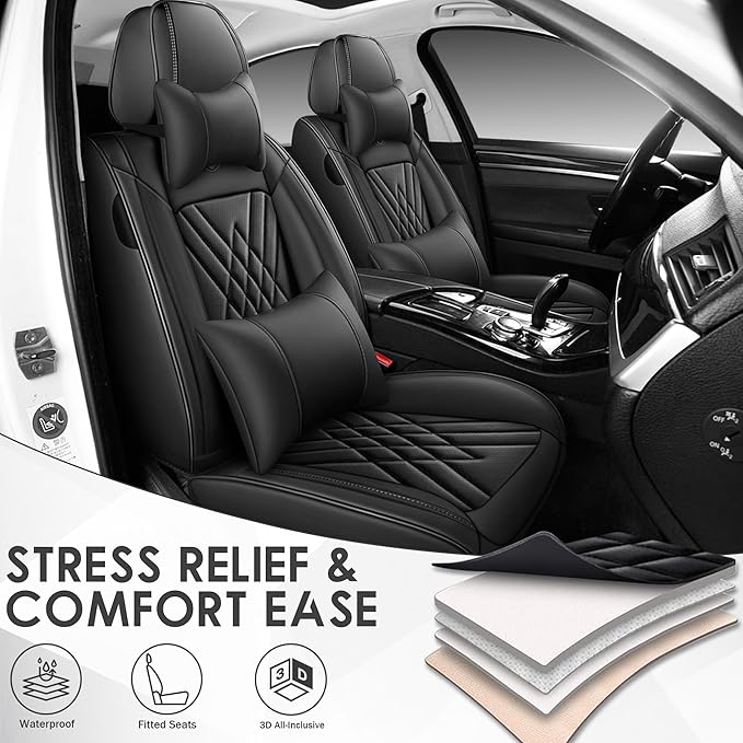 JGDL Car Seat Covers for Subaru Crosstrek 2016-2026, 2 Piece Set Nappa Leather Non-Slip Seat Protectors, Breathable Seat Cover Set. (Deluxe 2 Seats, Black)