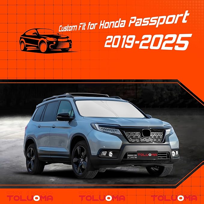 Toluoma Custom Fit Windshield Sun Shade for Honda Passport 2019-2025 - Full Coverage, 210T Reflective Fabric, Double-Layer Design - Blocks 99% UV Rays, Keeps Car Cool, Easy to Install and Store