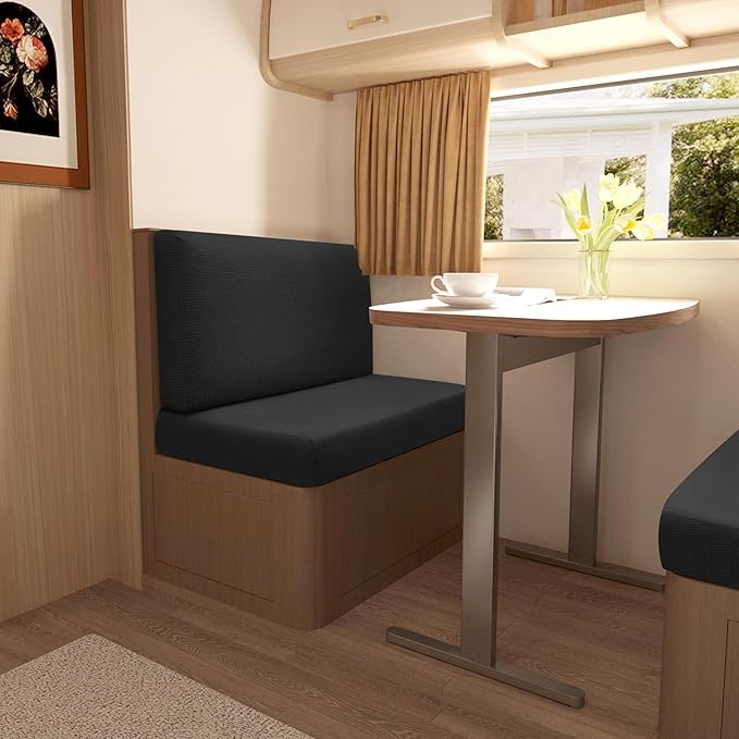 Stretch Rv Dinette Cushion Set,Booth Seats with 1 Backrest & 1 Bench Cover,38 in Camper Dinette Booth Set,1 Set-Black