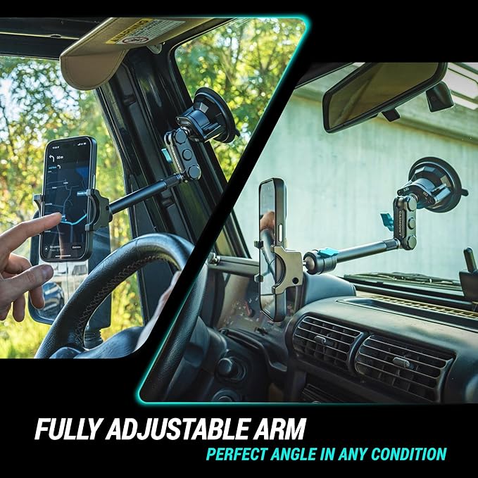 CARMOUNT TitanX100 Long – Truck Phone Mount – Heavy Duty Metal Phone Holder, Suction Cup Phone Mount for Car, Windshield Mount Cell Phone Holder for iPhone, Android, GPS & All Devices