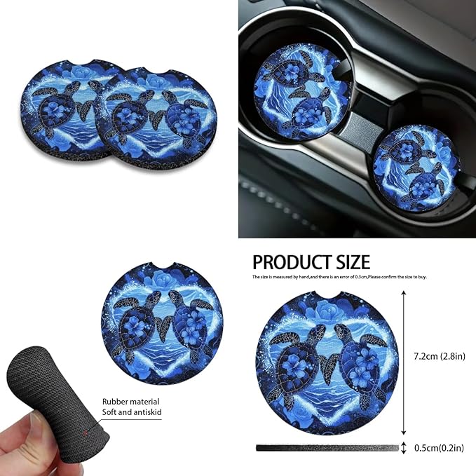 10 Pcs Car Seat Covers Full Set Interior Sets, Sea Turtle Flower Printed High Back Car Front Rear Seat Cover with Steering Wheel Cover Keychain Coaster Trash Can Air Vent Storage Bag