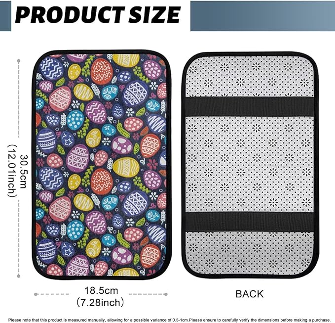 Bulopur Easter Eggs Arm Rest Cover Car Flannel Center Console Cover Easy to Install Car Decor Accessories Auto Armrest Console Cover for Most Vehicle, SUV, Truck, Car