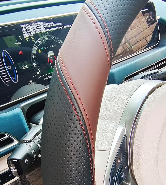 Universal Car Microfiber Leather Steering Wheel Cover Anti-Slip for 14.5"-15" (Black-Brown)