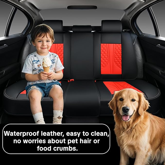 Wertigen Red Car Seat Covers Full Set – Luxury Waterproof Leather Auto Seat Protector with Airbag Compatible Design, Breathable Non-Slip Cushion, Easy Installation, Fits Most Cars