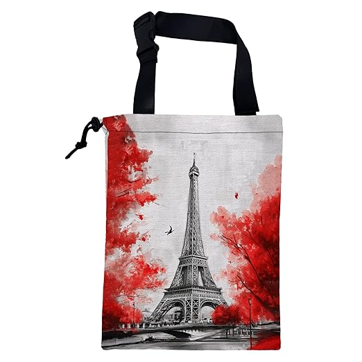 KXWQTRDD Car Garbage Bag Eiffel Tower Red Trees Drawstring Car Trash Bag Hanging for Back Seat with Adjustable Buckle Canvas Vehicle Trash Can Easy-to-Install
