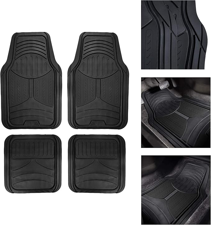 FH Group Automotive Floor Mats - Heavy-Duty Monster Eye Rubber Floor Mats for Cars, Universal Fit Full Set, ClimaProof Floor Mats, Trimmable Floor Mats For Most Sedan, SUV, Truck Floor Mats Black