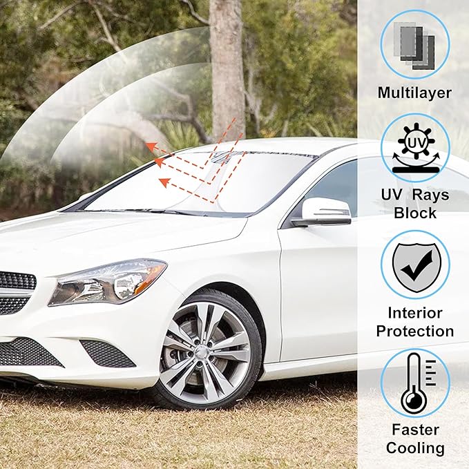 Windshield Sun Shade Custom Fit for 2012-2019 Mercedes Benz GLE-Class (Not for GLE Coupe) Accessories Foldable Sunshade Sun Blocker Protect Car from Sun Rays & Heat Damage Keep Car Cooler