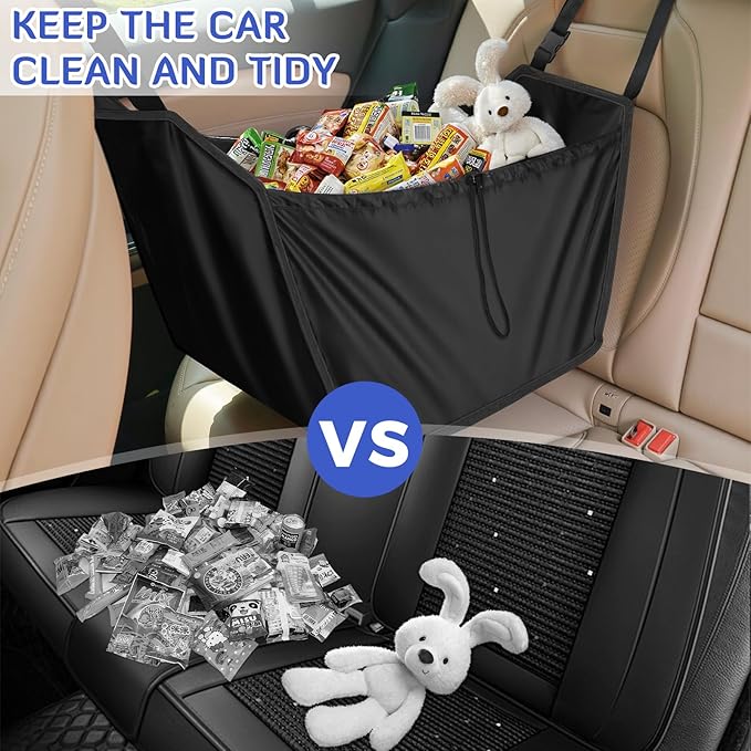 INFANZIA Car Seat Organizer, Collapsible Hammock Passenger Seat Storage Bag, Large Capacity Car Backseat Hanging Travel Portable Shopping Shoulder Bag, Reusable Tote with Drawstrings