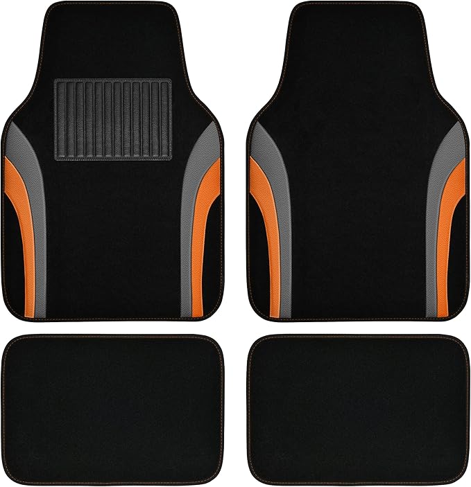CAR PASS Leather Sporty Car Floor Mats Carpet, Universal Waterproof Automotive Floor Mat Fit for Sedans, Cars, Mid Trucks, Vans, SUV, Set of 4 (Black and Orange)